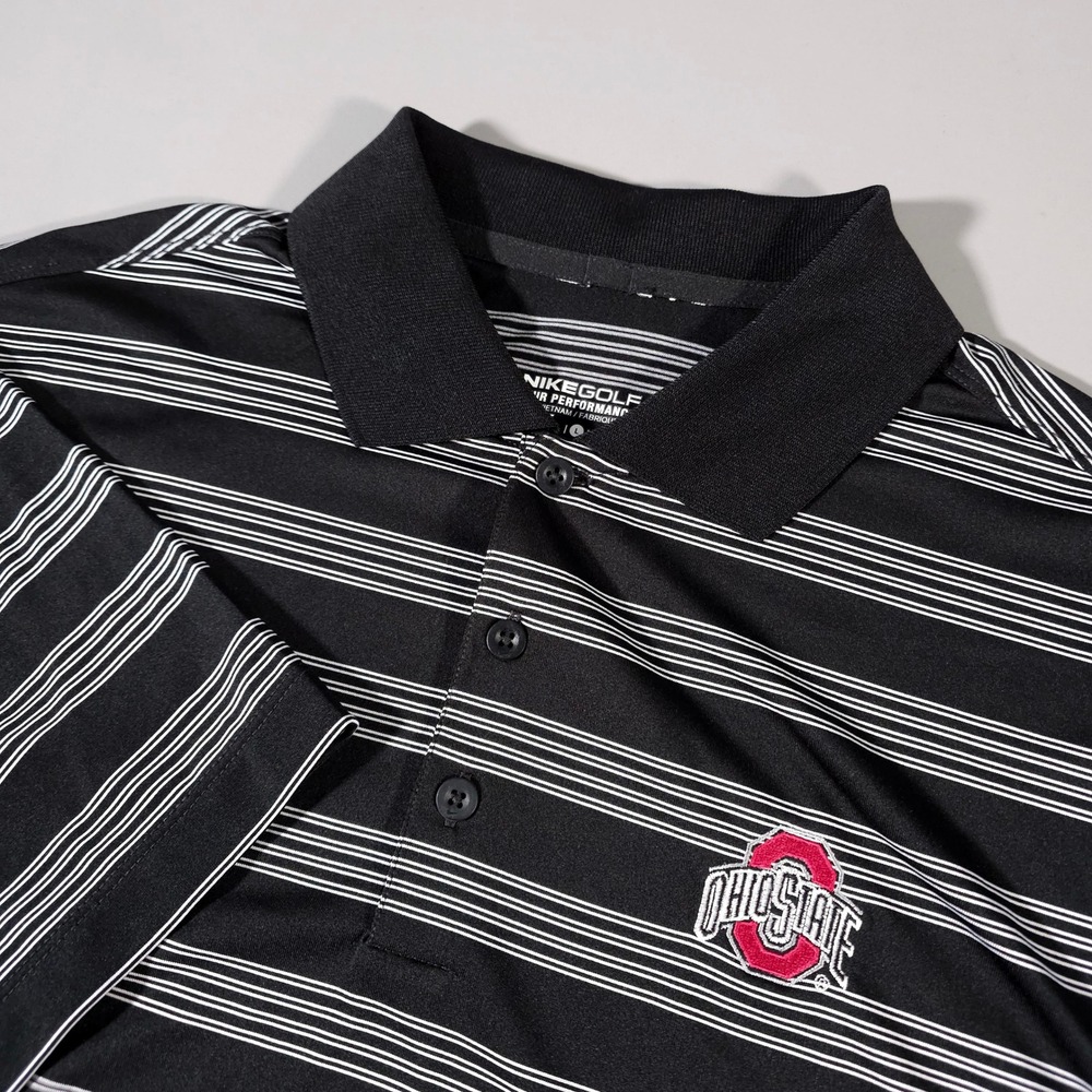 Nike‎ Golf Polo Mens Large Black Striped Ohio State Buckeyes Dri-FIT 452505-010